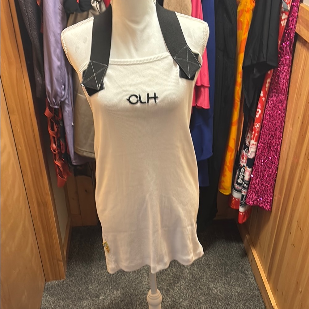 White Sleeveless Top with Black Straps